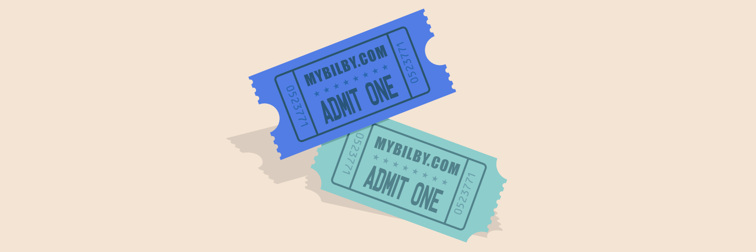 Two ticket stubs on a pastel background.