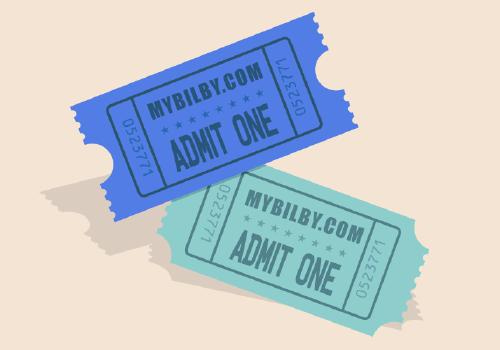 Two ticket stubs on a pastel background.